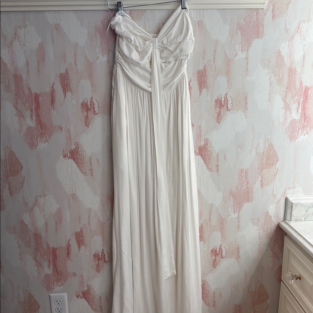 Mustard Seed Cream Ruched Wrap Gown